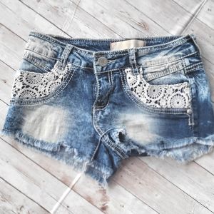 White washed Jean shorts with lace pocket embellishments | junior size 1